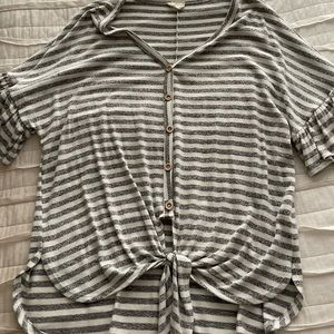 Grey & White Stripe Top